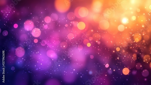 Vibrant bokeh lights create a dreamy and colorful abstract background in purple and orange hues.