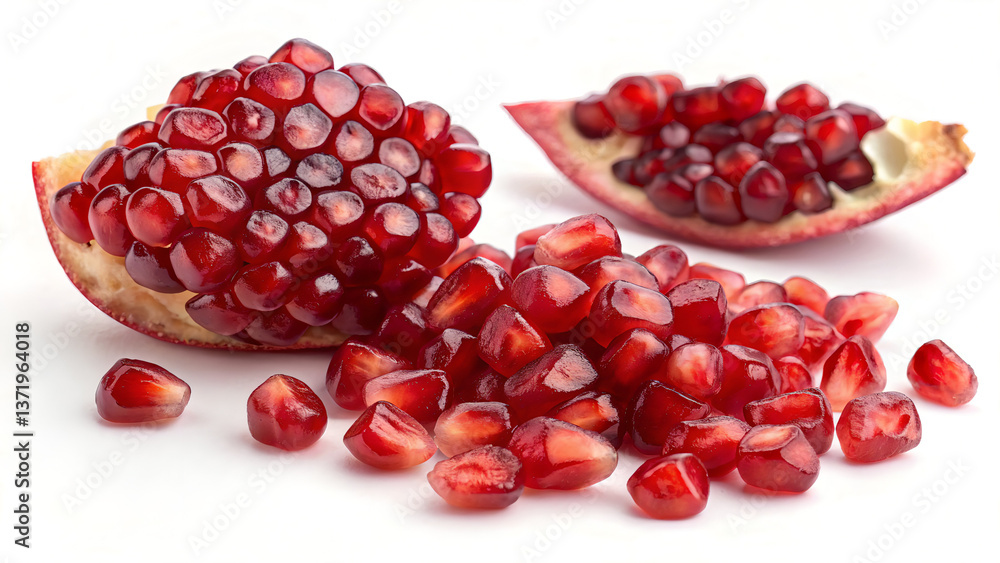 Juicy Pomegranate Seeds Isolated on a White Background Juicy Pomegranate Seeds Isolated on a White Background