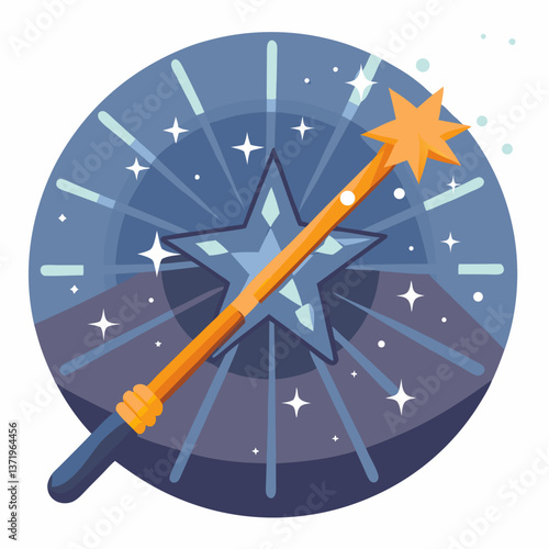 Magic wand sparkling with stars against a mystical background  