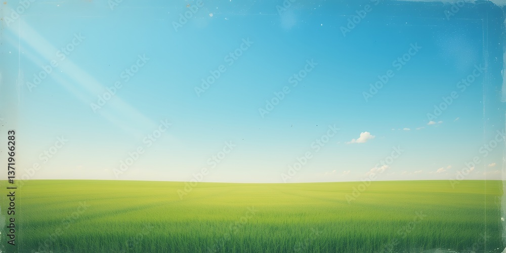 Expansive Landscape of Emerald Field Meeting Azure Sky Under Gentle Sunbeams Expansive Landscape of Emerald Field Meeting Azure Sky Under Gentle Sunbeams