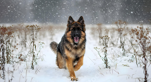 german shepherd dog in snow