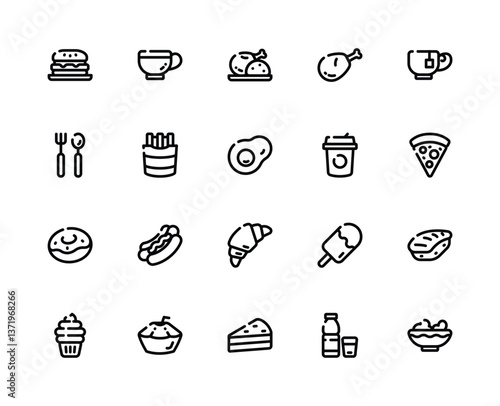 Food and Beverage Black Outline Icon for Restaurant Background.