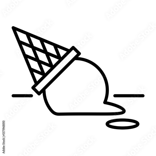 Melting ice cream on the floor round line vector icon with editable stroke, representing failure, loss, missed opportunity
