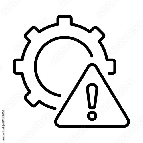 A gear alongside a triangle warning sign, representing business risk management and the importance of identifying potential threats, round line vector icon with editable stroke