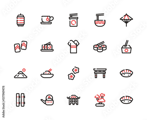 Japan Colored Outline Elements for User Interface and Background Requirements