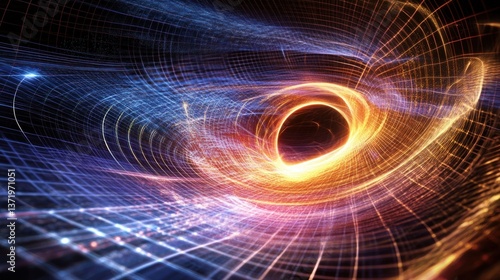 Abstract Light Trails Converging, Dynamic Energy Flow and Spatial Distortion