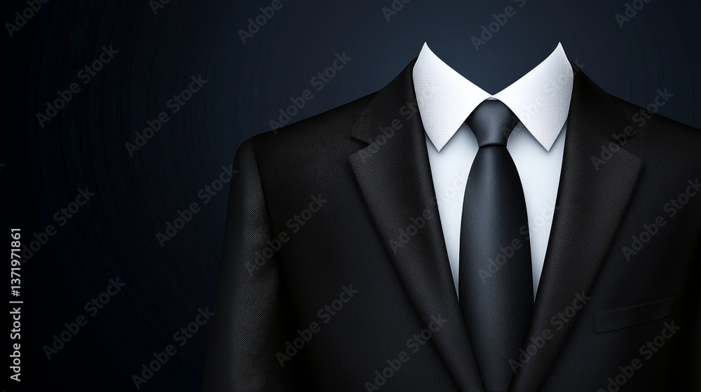 Elegantly dressed, a tailored suit and tie on dark, professional background for sophisticated attire Elegantly dressed, a tailored suit and tie on dark, professional background for sophisticated attire