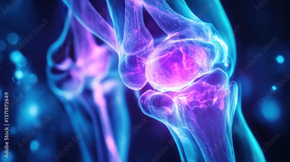 Fototapeta premium Intricate 3D knee joint visualization with a futuristic glowing effect