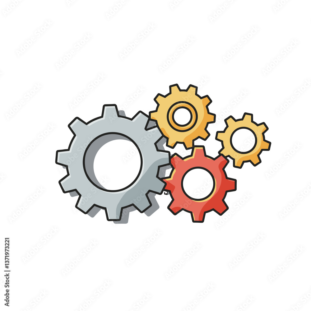 Colorful gears in a flat style representing industry and engineering Colorful gears in a flat style representing industry and engineering