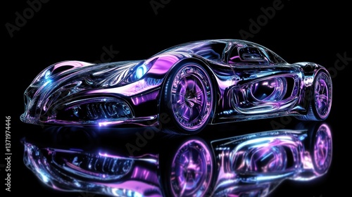 Chromatic Dreams: A futuristic sports car reflecting in the dark expanse