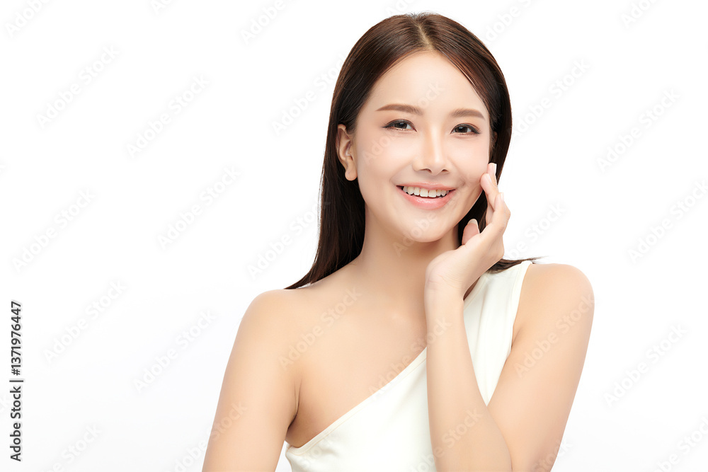 A beautiful young Asian woman with clean, fresh skin against a white background. Skincare, facial treatment, cosmetology, beauty, and spa. An elegant portrait of an Asian woman. A beautiful young Asian woman with clean, fresh skin against a white background. Skincare, facial treatment, cosmetology, beauty, and spa. An elegant portrait of an Asian woman.
