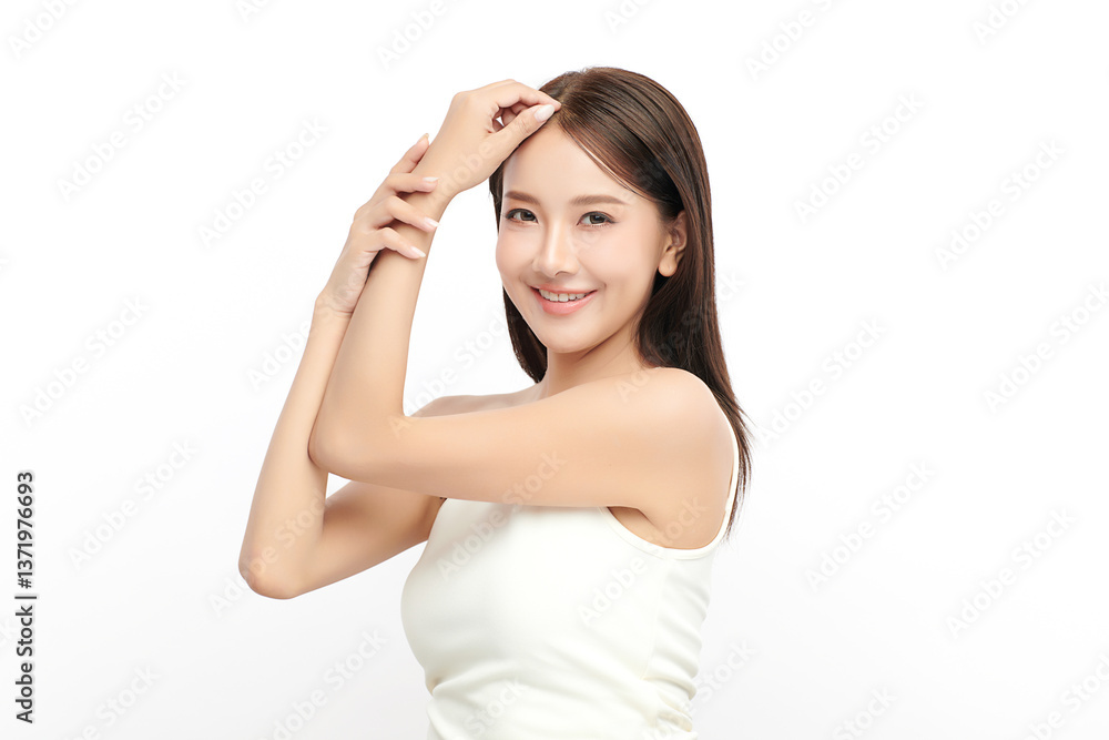 A beautiful young Asian woman with clean, fresh skin against a white background. Skincare, facial treatment, cosmetology, beauty, and spa. An elegant portrait of an Asian woman. A beautiful young Asian woman with clean, fresh skin against a white background. Skincare, facial treatment, cosmetology, beauty, and spa. An elegant portrait of an Asian woman.
