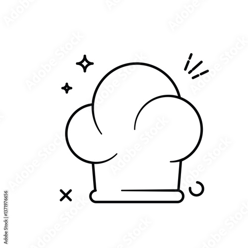 The image shows a cartoon illustration of a chef's hat. The hat is white with a puffy, rounded top and a shorter, cylindrical base.