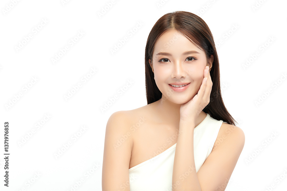 A beautiful young Asian woman with clean, fresh skin against a white background. Skincare, facial treatment, cosmetology, beauty, and spa. An elegant portrait of an Asian woman. A beautiful young Asian woman with clean, fresh skin against a white background. Skincare, facial treatment, cosmetology, beauty, and spa. An elegant portrait of an Asian woman.