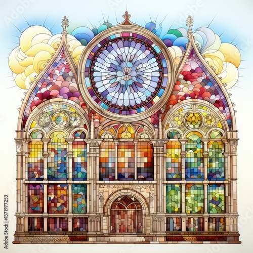 A Beautiful Gothic Window Mosaic Stained Glass Illustration