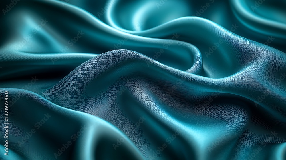 Obraz premium A silky texture in shades of deep teal and aqua, with intricate folds and highlights that create a sense of depth and tranquility,