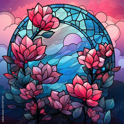 A Beautiful Gothic Window Mosaic Stained Glass Illustration