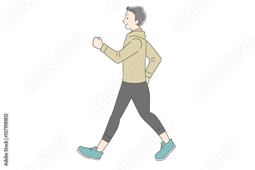ウォーキングする中年男性のイラスト