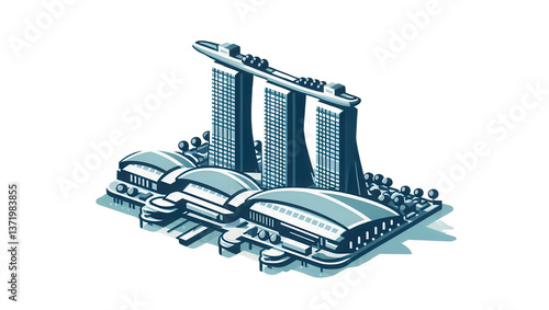 Iconic marina bay sands architecture singapore digital illustration urban environment aerial view