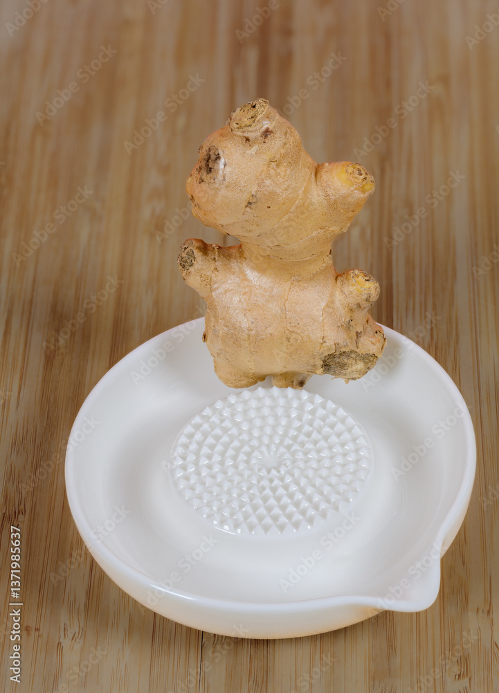 Ceramic ginger grater an a ginger root