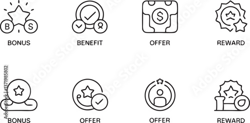 Icons of Bonus, Benefit, Offer and Reward