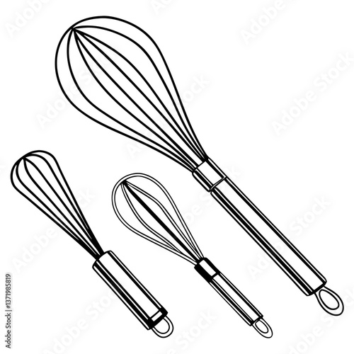 Set of Stainless Steel Kitchen Whisks in Various Sizes for Baking and Cooking. Perfect for: Christmas Baking, Cooking Schools, Pastry Shops, Home Kitchens