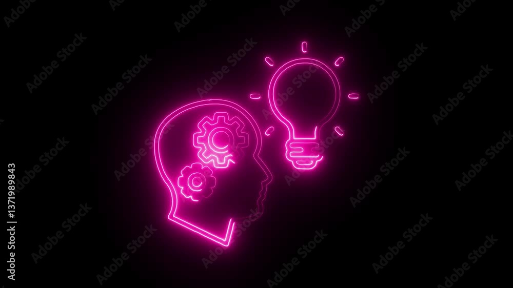 Glowing neon knowledge icon isolated on black background. HD Video motion graphic animation Glowing neon knowledge icon isolated on black background. HD Video motion graphic animation