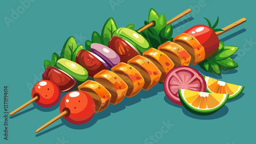 raw shish kebab with various vegetables