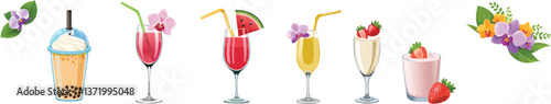 A Symphony of Refreshment: A vibrant collection of summery drinks beckons with their refreshing flavors and alluring presentation, creating a visual feast for the senses.