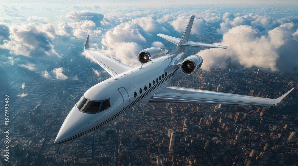 Naklejka premium Realistic 3D Rendering of White Private Jet in Flight