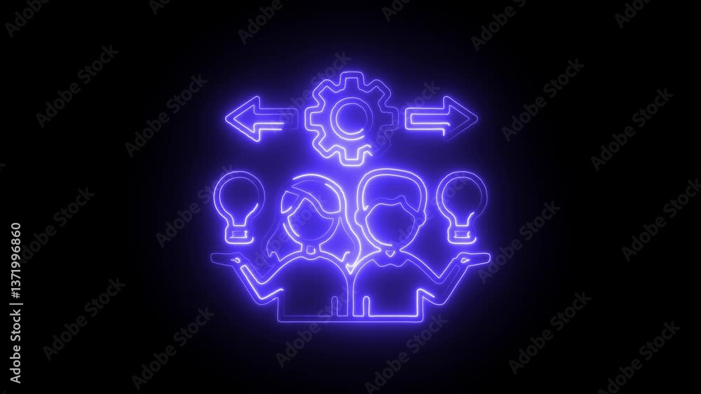 Glowing neon think different icon isolated on black background. HD Video motion graphic animation Glowing neon think different icon isolated on black background. HD Video motion graphic animation