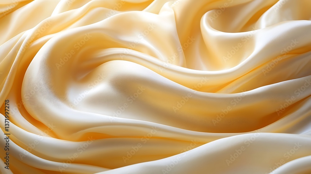 Obraz premium A silky texture in shades of soft butter yellow and cream, with gentle ripples and folds that create a warm and inviting atmosphere,