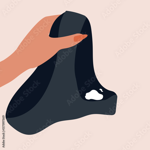 Close up of woman hand holding underwear with white discharge. Woman white vaginal discharge on panty. vaginal infection .vector illustration