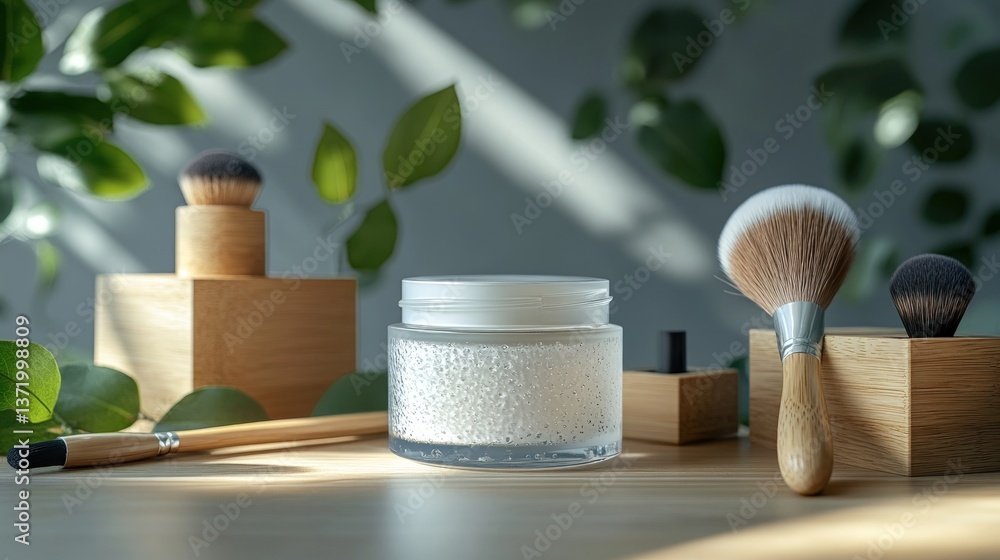Naklejka premium Natural skincare products displayed on a wooden surface