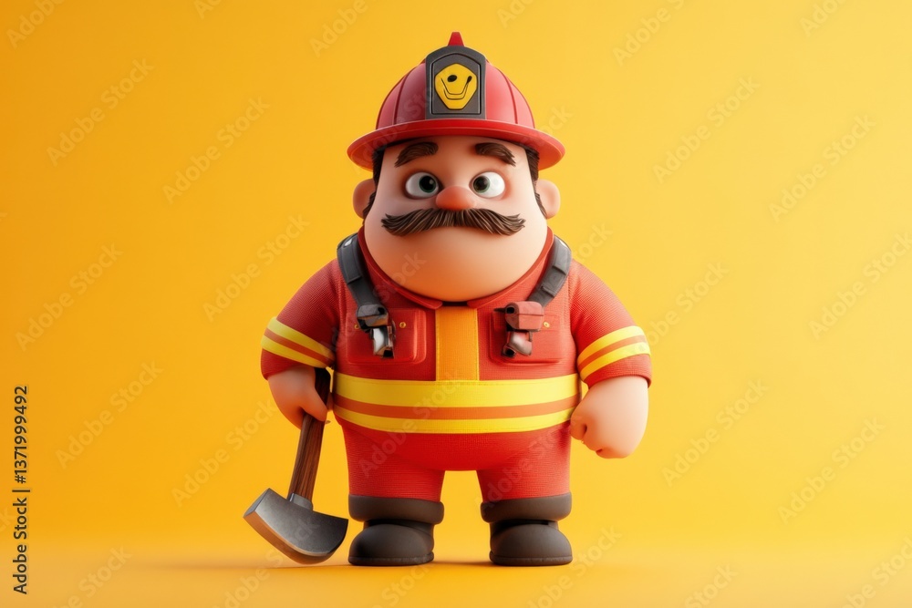 Fireman cartoon character with axe