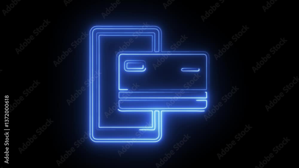 Glowing neon cashless icon isolated on black background. HD Video motion graphic animation Glowing neon cashless icon isolated on black background. HD Video motion graphic animation