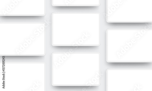 Clay Tablet Computers With Blank Screens, Mockups For Apps Or Web Designs Showcase. Vector Illustration