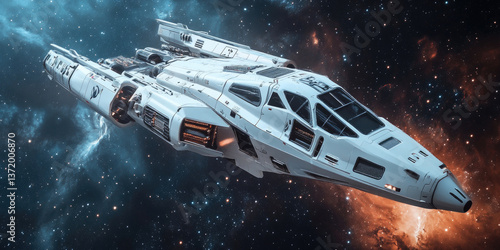 Wallpaper Mural Futuristic White Spacecraft Gliding Through Space for Sci-Fi Exploration, Space Design, and Technology Projects Torontodigital.ca