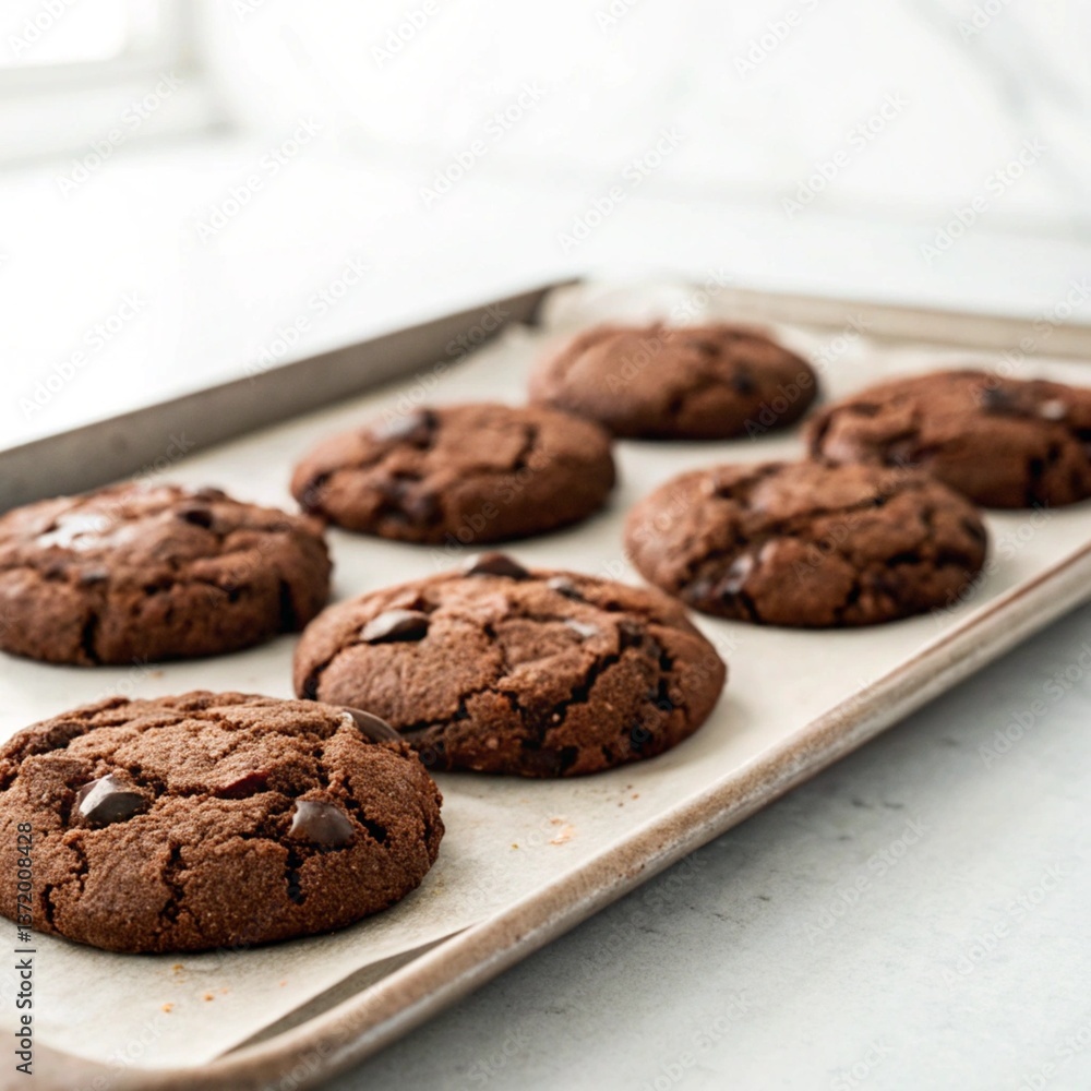 Fototapeta premium Freshly Baked Chocolate Cookies on Tray