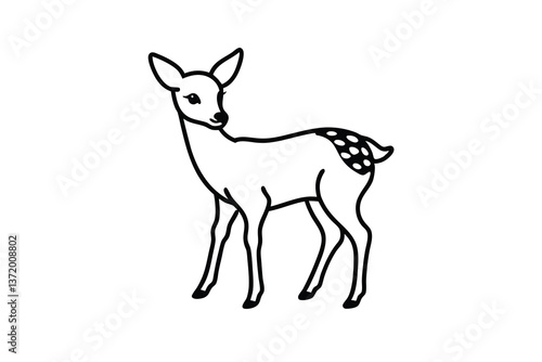 Line Art Deer Illustration Fawn, Spots, Wildlife, Nature, Animal