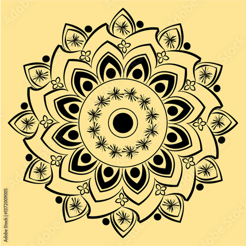 yellow white color background and only black colors mandala a vector art