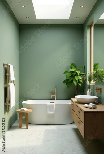 Serene Spa-Like Bathroom Design Featuring a Freestanding Tub and Minimalist Vanity