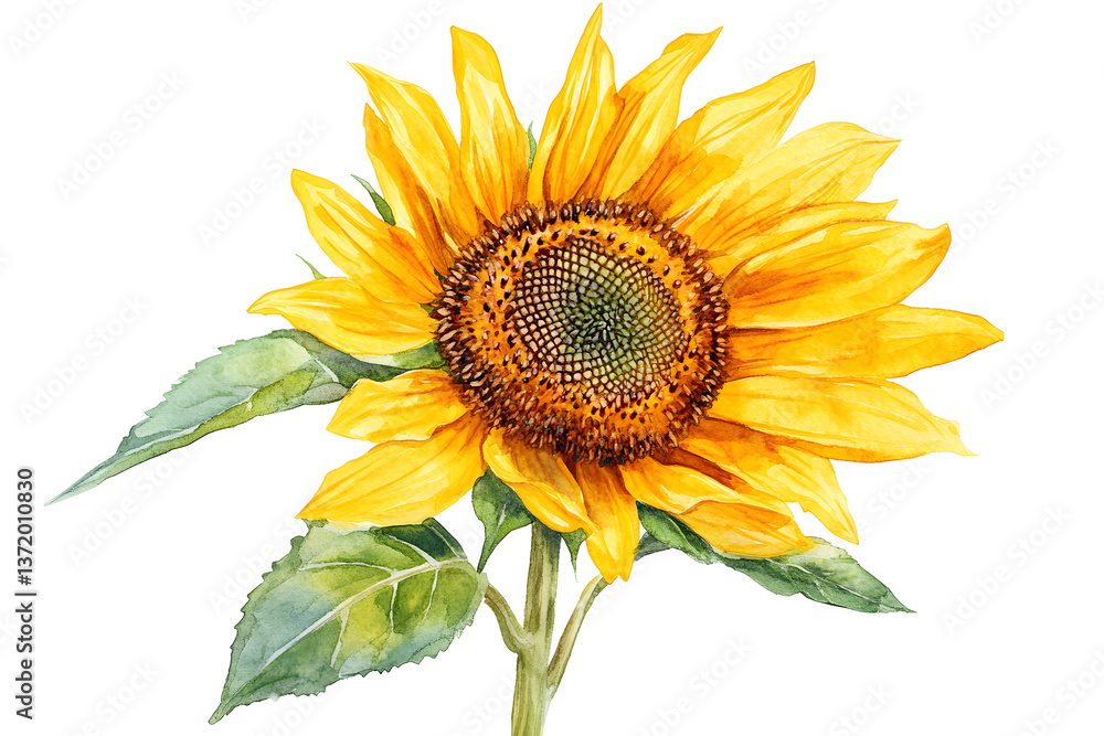 Fototapeta premium A watercolor painting of a yellow sunflower with a green stem