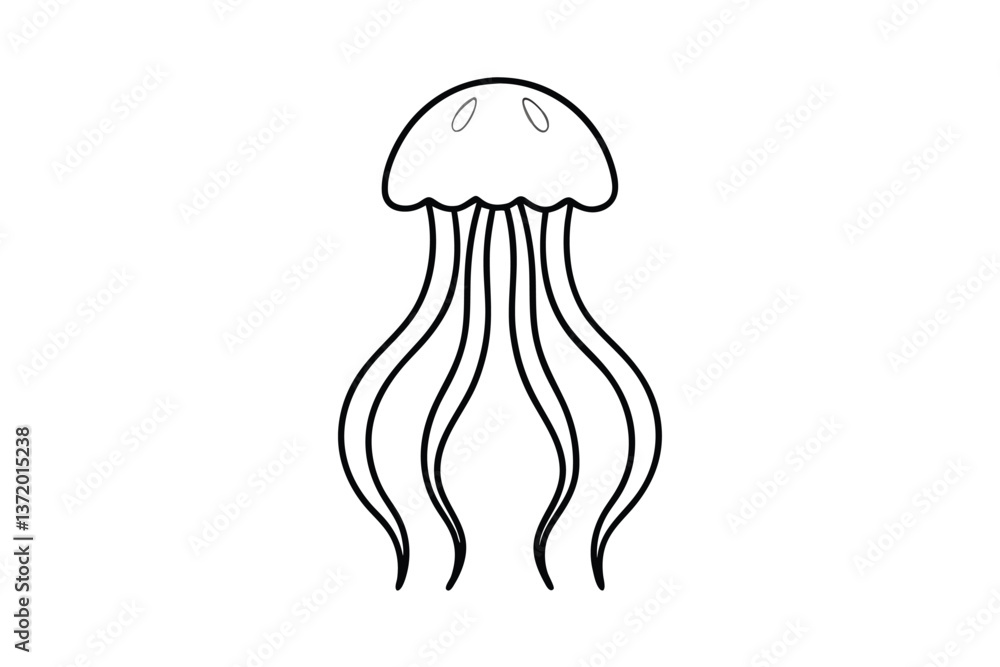 Simple Line Drawing of a Jellyfish, Ocean Life, Marine Animal Simple Line Drawing of a Jellyfish, Ocean Life, Marine Animal