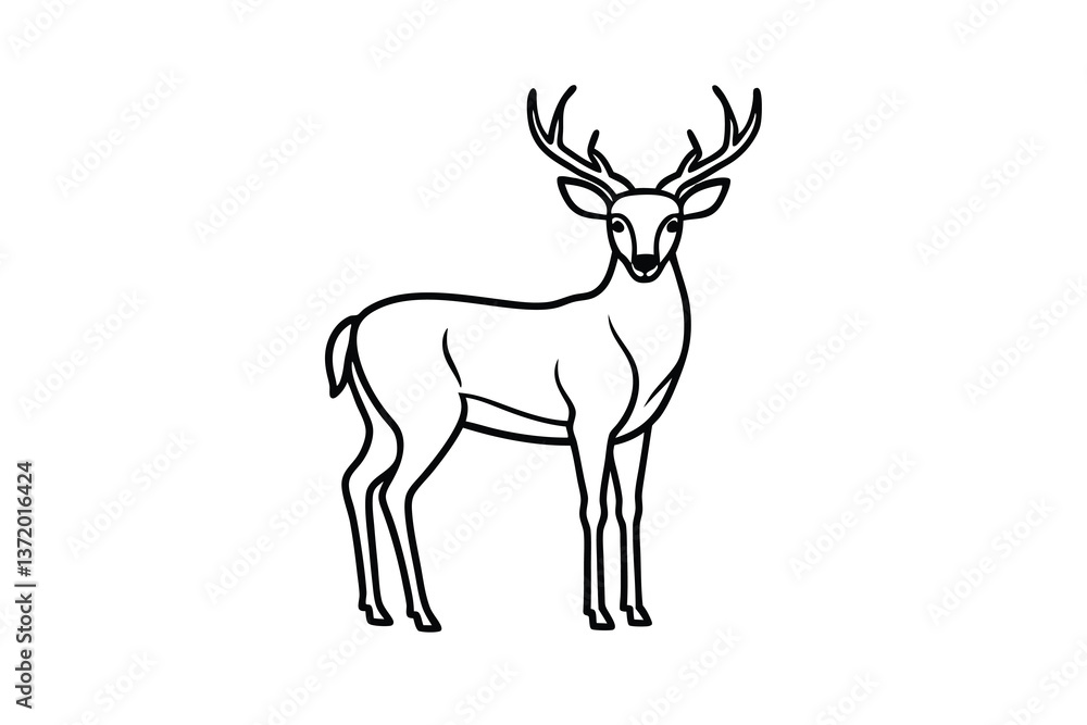 Obraz premium Elegant Line Art Deer Illustration Wildlife, Nature, Animal
