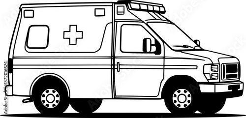 Outline of an ambulance with a siren minimal emergency healthcare vector icon.