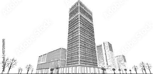 Outline of a corporate skyscraper office building business headquarters concept vector art.