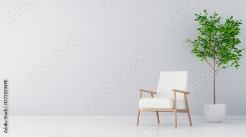 Modern room interior with chair and plant