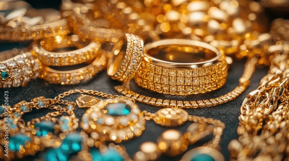 Elegant gold rings, bracelets, and necklaces with blue gems sparkle. Showcase luxury, prosperity, wealth, and success in designs. Elegant gold rings, bracelets, and necklaces with blue gems sparkle. Showcase luxury, prosperity, wealth, and success in designs.