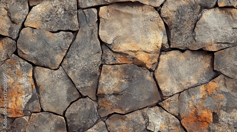 Fototapeta premium A rugged, cracked stone texture with earthy color tones and visible fractures, giving it a natural, worn look 